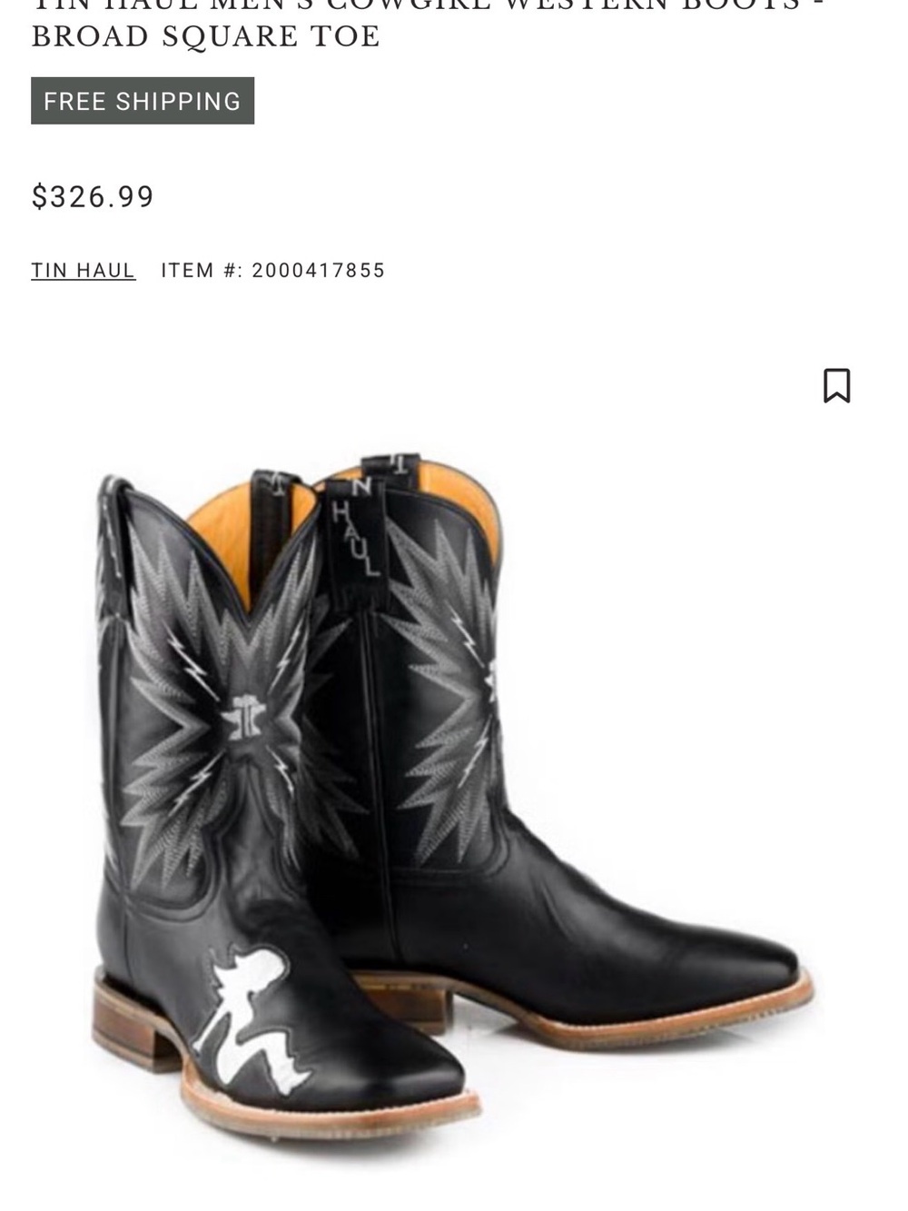 Tin Haul Black Western Boots with Silver Inlay